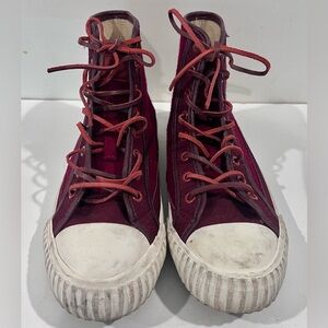 BATA BULLETS Hi Top Wool Leather Sneakers in Maroon Red Size‎ Mens 7, Womens 8